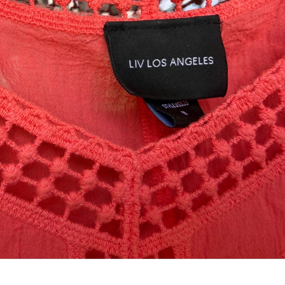 Liv Los Angeles Coral Embroidered Crochet Lace Cotton Boho Blouse oversized M - Picture 3 of 9